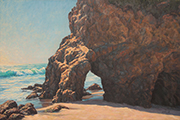 Torry Pines Cliff and Water Painting by Brenda Howell showing Pacific Ocean along the California coast with view of unusually eroded cliffs. 