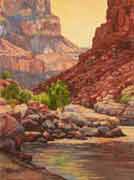 On the River - Redwall at River Level Painting by Brenda Howell of the Colorado River flowing through the Grand Canyon.